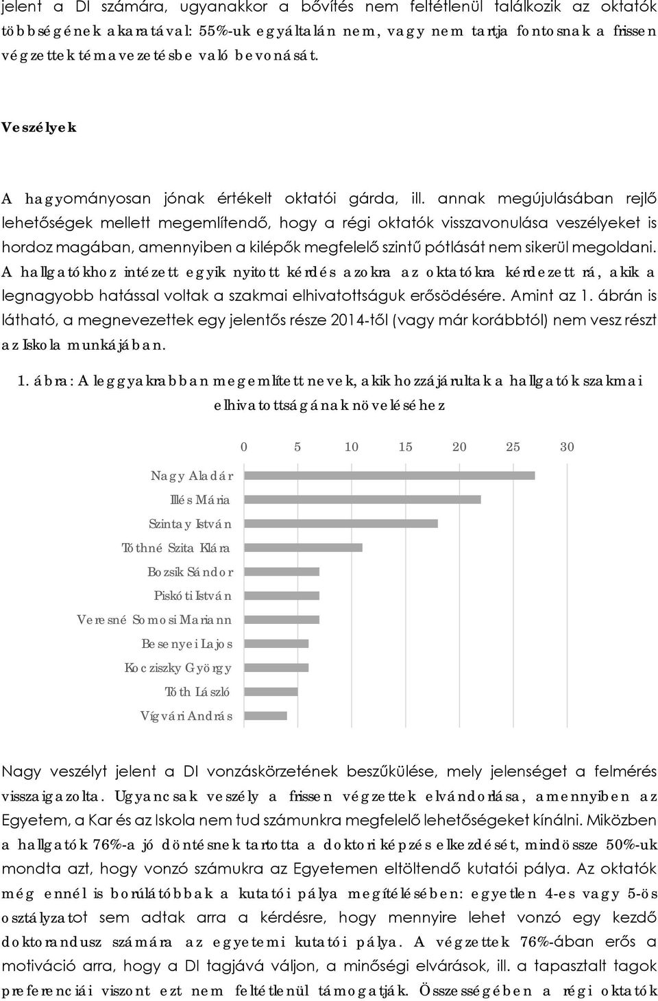 annak megújulásában rejlő lehetőségek mellett megemlítendő, hogy a régi oktatók visszavonulása veszélyeket is hordoz magában, amennyiben a kilépők megfelelő szintű pótlását nem sikerül megoldani.