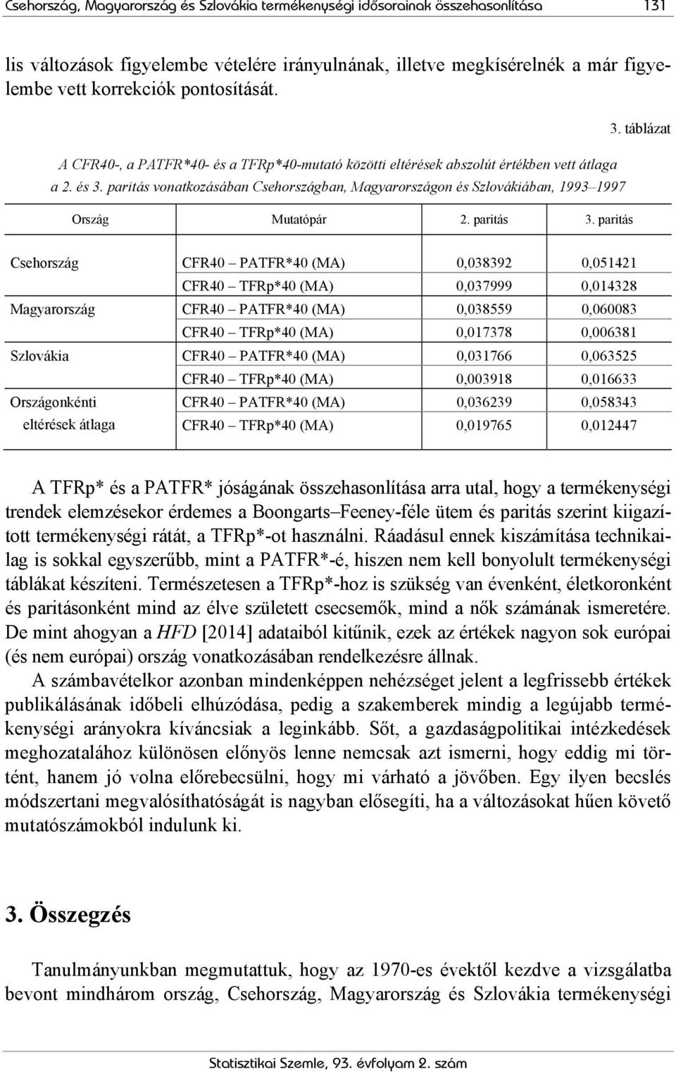 paritás vonatkozásában Csehországban, Magyarországon és Szlovákiában, 1993 1997 Ország Mutatópár 2. paritás 3.