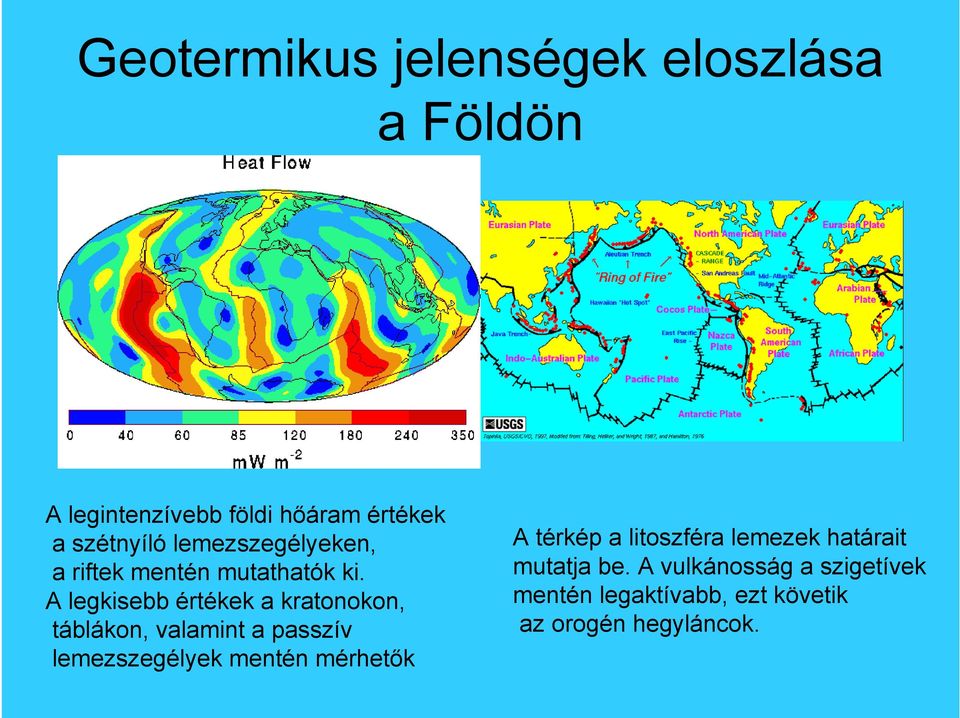 A legkisebb értékek a kratonokon, táblákon, valamint a passzív lemezszegélyek mentén mérhet