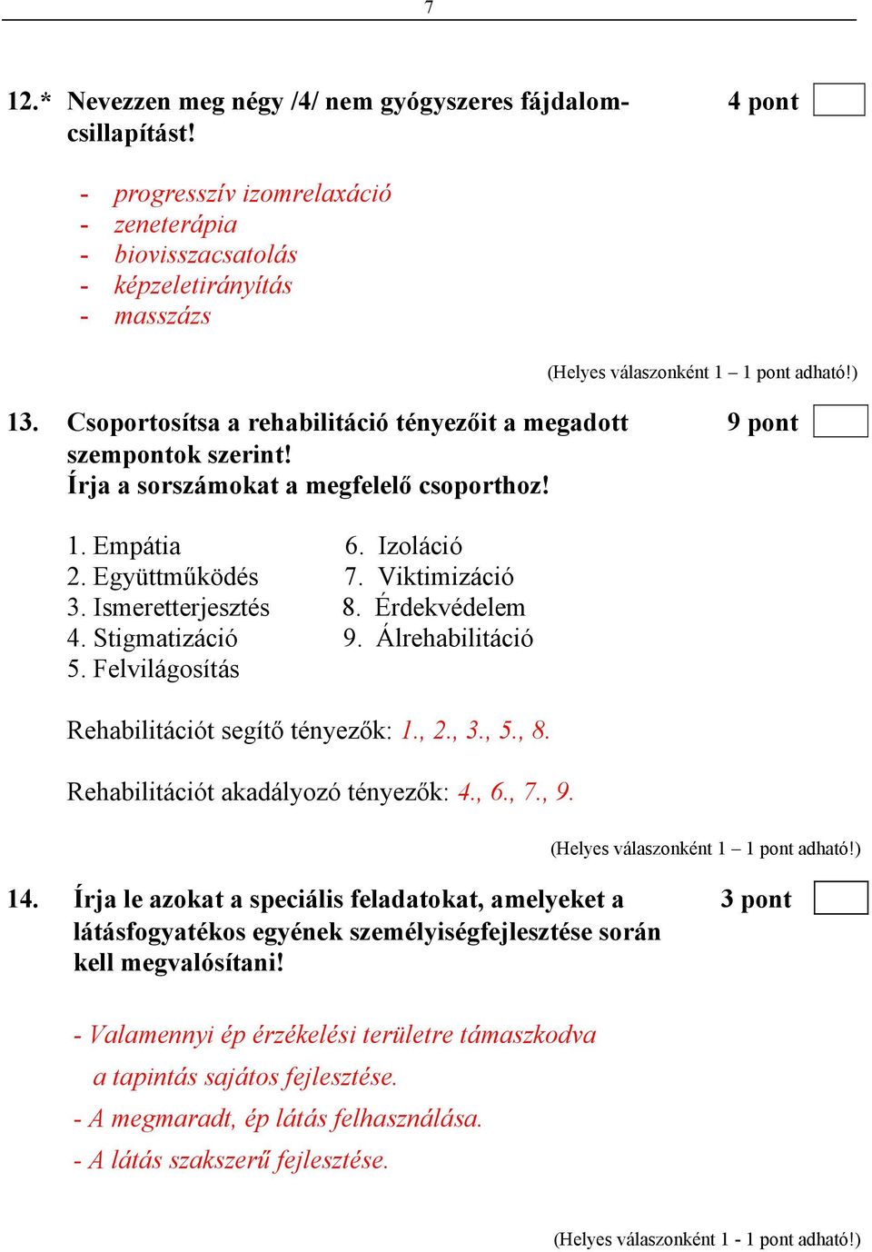 Érdekvédelem 4. Stigmatizáció 9. Álrehabilitáció 5. Felvilágosítás Rehabilitációt segítő tényezők: 1., 2., 3., 5., 8. Rehabilitációt akadályozó tényezők: 4., 6., 7., 9. 14.