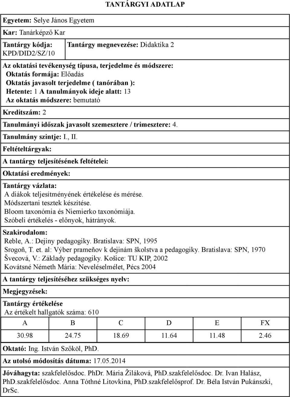 : Dejiny pedagogiky. Bratislava: SPN, 1995 Srogoň, T. et. al: Výber prameňov k dejinám školstva a pedagogiky. Bratislava: SPN, 1970 Švecová, V.: Základy pedagogiky.