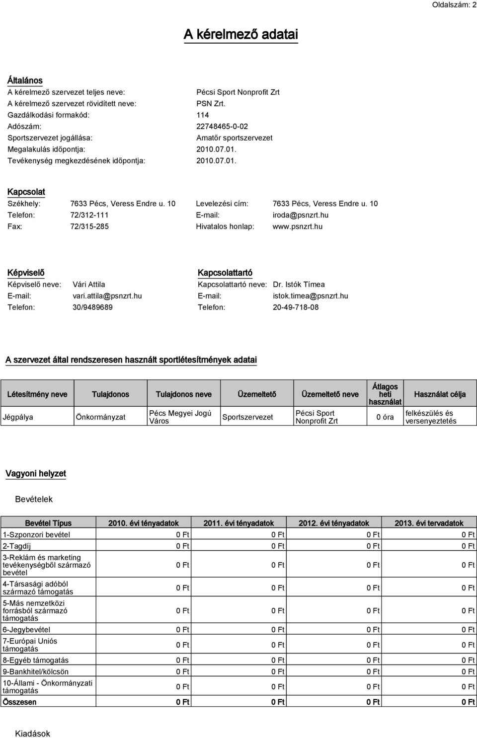 10 Levelezési cím: 7633 Pécs, Veress Endre u. 10 Telefon: 72/312-111 E-mail: iroda@psnzrt.hu Fax: 72/315-285 Hivatalos honlap: www.psnzrt.hu Képviselő Kapcsolattartó Képviselő neve: Vári Attila Kapcsolattartó neve: Dr.