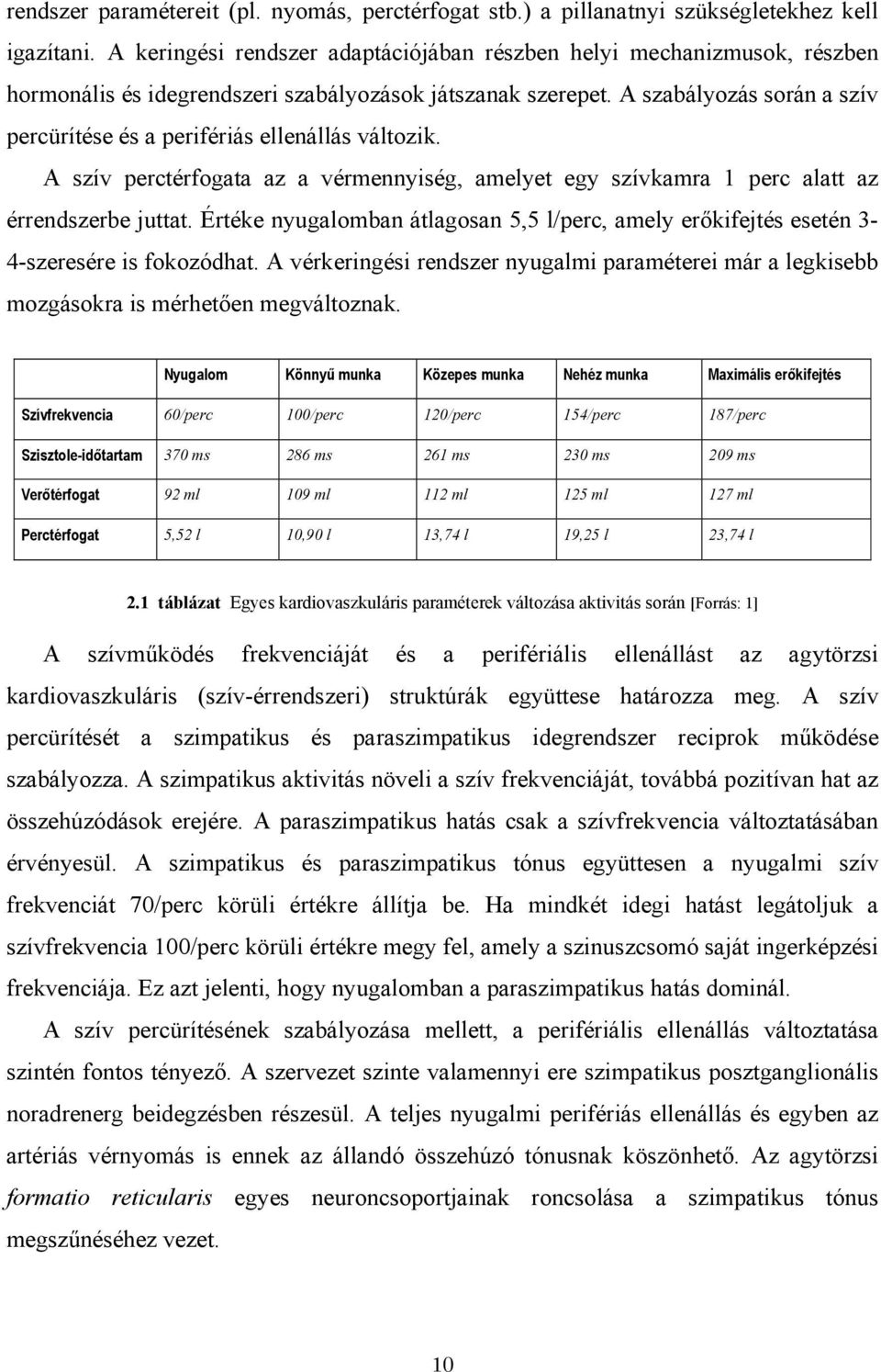 A szabályozás során a szív percürítése és a perifériás ellenállás változik. A szív perctérfogata az a vérmennyiség, amelyet egy szívkamra 1 perc alatt az érrendszerbe juttat.