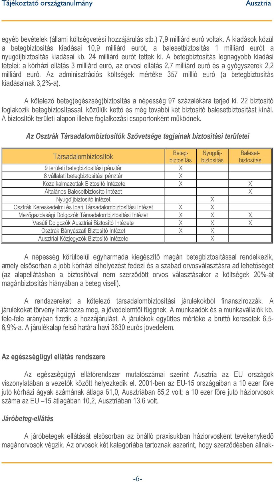 A betegbiztosítás legnagyobb kiadási tételei: a kórházi ellátás 3 milliárd euró, az orvosi ellátás 2,7 milliárd euró és a gyógyszerek 2,2 milliárd euró.