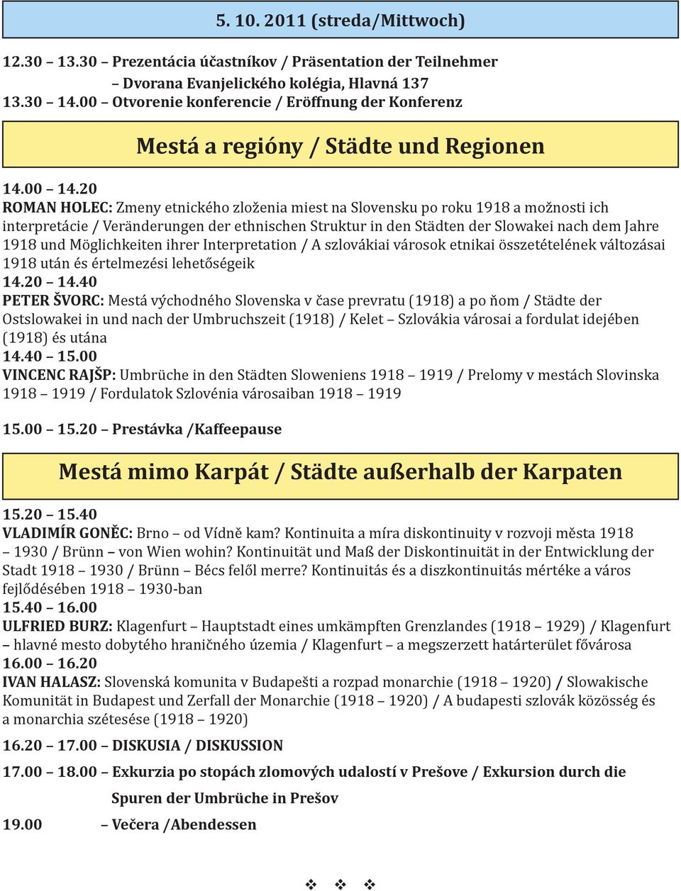 20 ROMAN HOLEC: Zmeny etnického zloženia miest na Slovensku po roku 1918 a možnosti ich interpretácie / Veränderungen der ethnischen Struktur in den Städten der Slowakei nach dem Jahre 1918 und