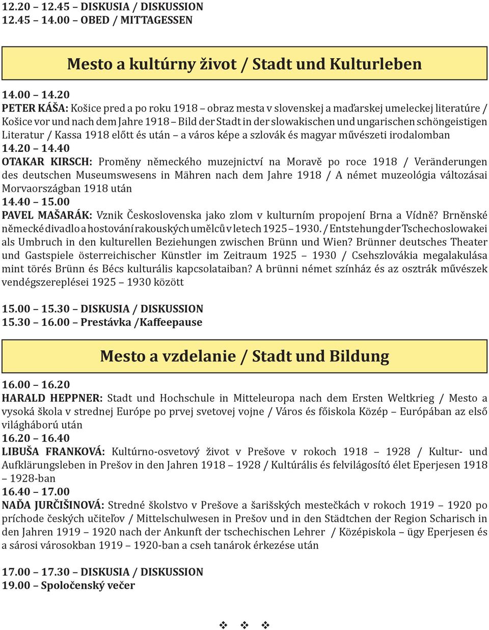 schöngeistigen Literatur / Kassa 1918 előtt és után a város képe a szlovák és magyar művészeti irodalomban 14.20 14.