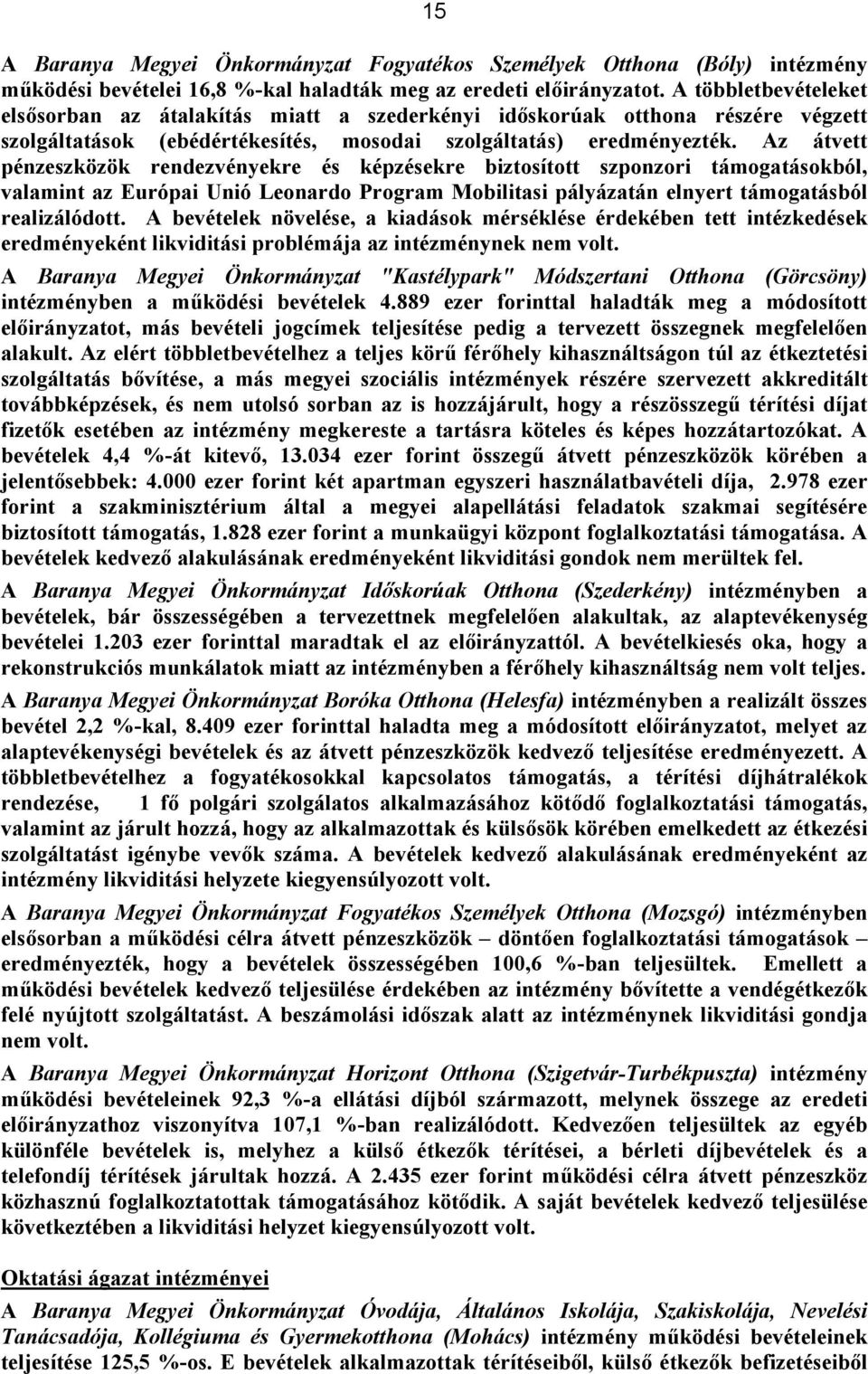 Az átvett pénzeszközök rendezvényekre és képzésekre biztosított szponzori támogatásokból, valamint az Európai Unió Leonardo Program Mobilitasi pályázatán elnyert támogatásból realizálódott.