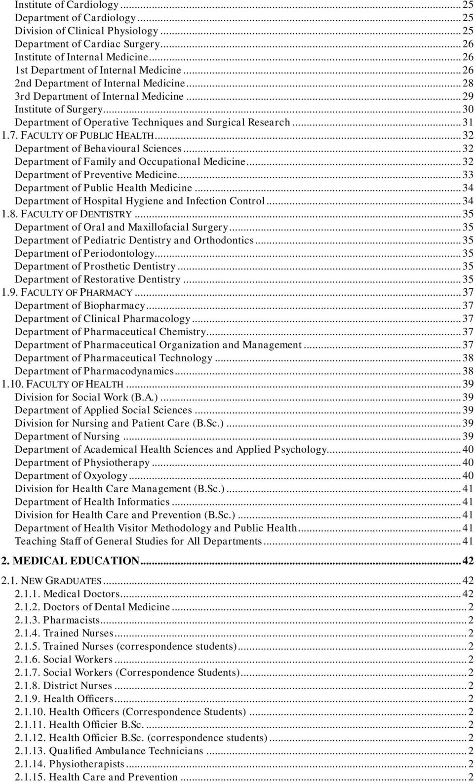 .. 30 Department of Operative Techniques and Surgical Research... 31 1.7. FACULTY OF PUBLIC HEALTH... 32 Department of Behavioural Sciences... 32 Department of Family and Occupational Medicine.
