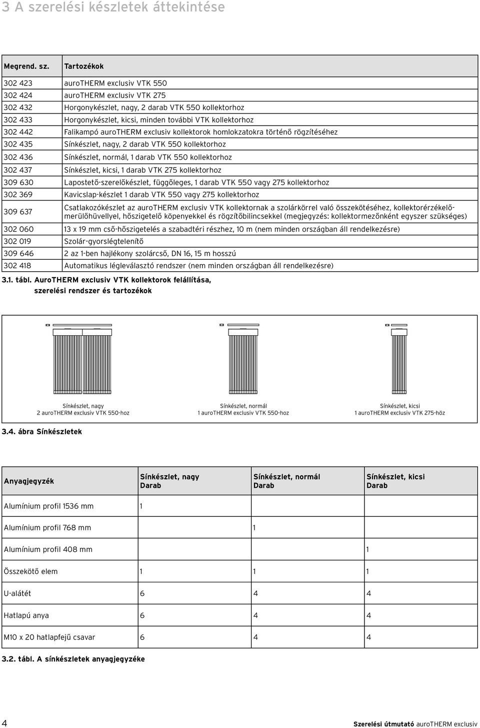 Tartozékok 302 423 aurotherm exclusiv VTK 550 302 424 aurotherm exclusiv VTK 275 302 432 Horgonykészlet, nagy, 2 darab VTK 550 kollektorhoz 302 433 Horgonykészlet, kicsi, minden további VTK