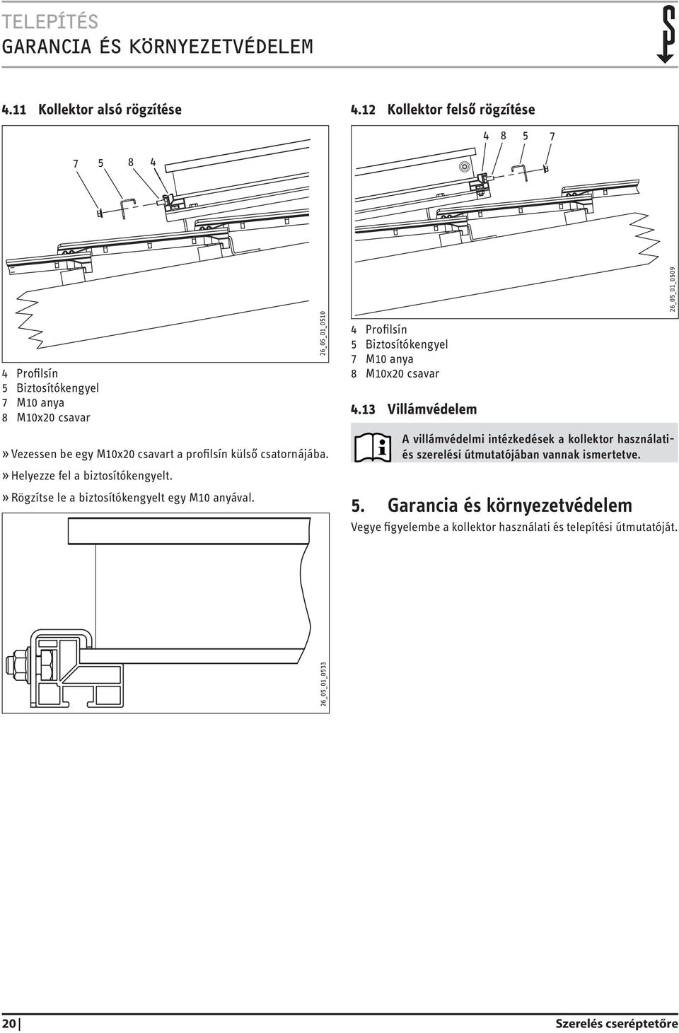 » Helyezze fel a biztosítókengyelt.» Rögzítse le a biztosítókengyelt egy M10 anyával.