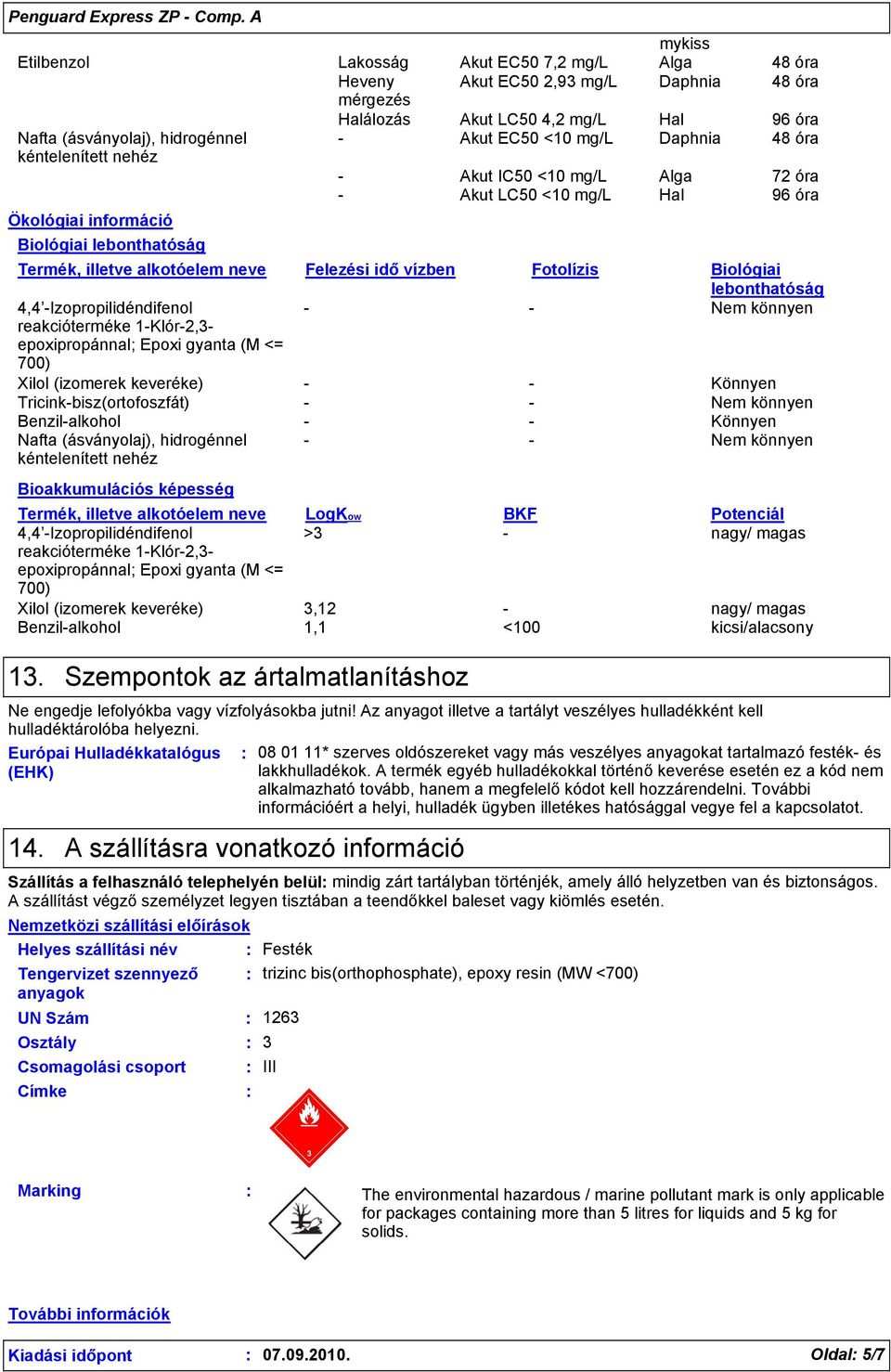 vízben Fotolízis Biológiai lebonthatóság 4,4 -Izopropilidéndifenol - - Nem könnyen reakcióterméke 1-Klór-2,3- epoxipropánnal; Epoxi gyanta (M <= 700) Xilol (izomerek keveréke) - - Könnyen