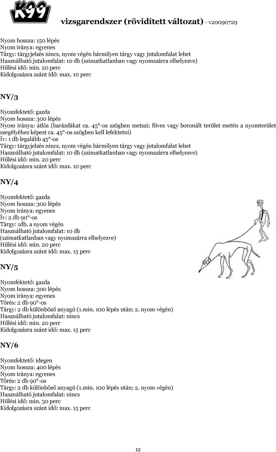 45 -os szögben metszi; füves vagy boronált terület esetén a nyomterület szegélyéhez képest ca.