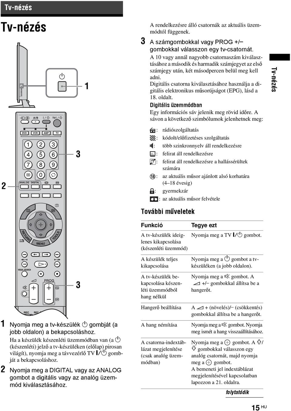 Digitális csatorna kiválasztásához használja a digitális elektronikus műsorújságot (EPG), lásd a 18. oldalt. Digitális üzemmódban Egy információs sáv jelenik meg rövid időre.