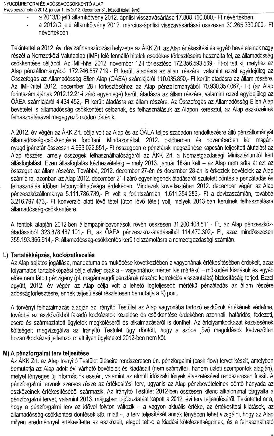 az Alap értékesítési és egyéb bevételeinek nagy részét a Nemzetközi Valutaalap (IMF) felé fennálló hitelek esedékes törlesztéseire használta fel, az államadósság csökkentése céljából.