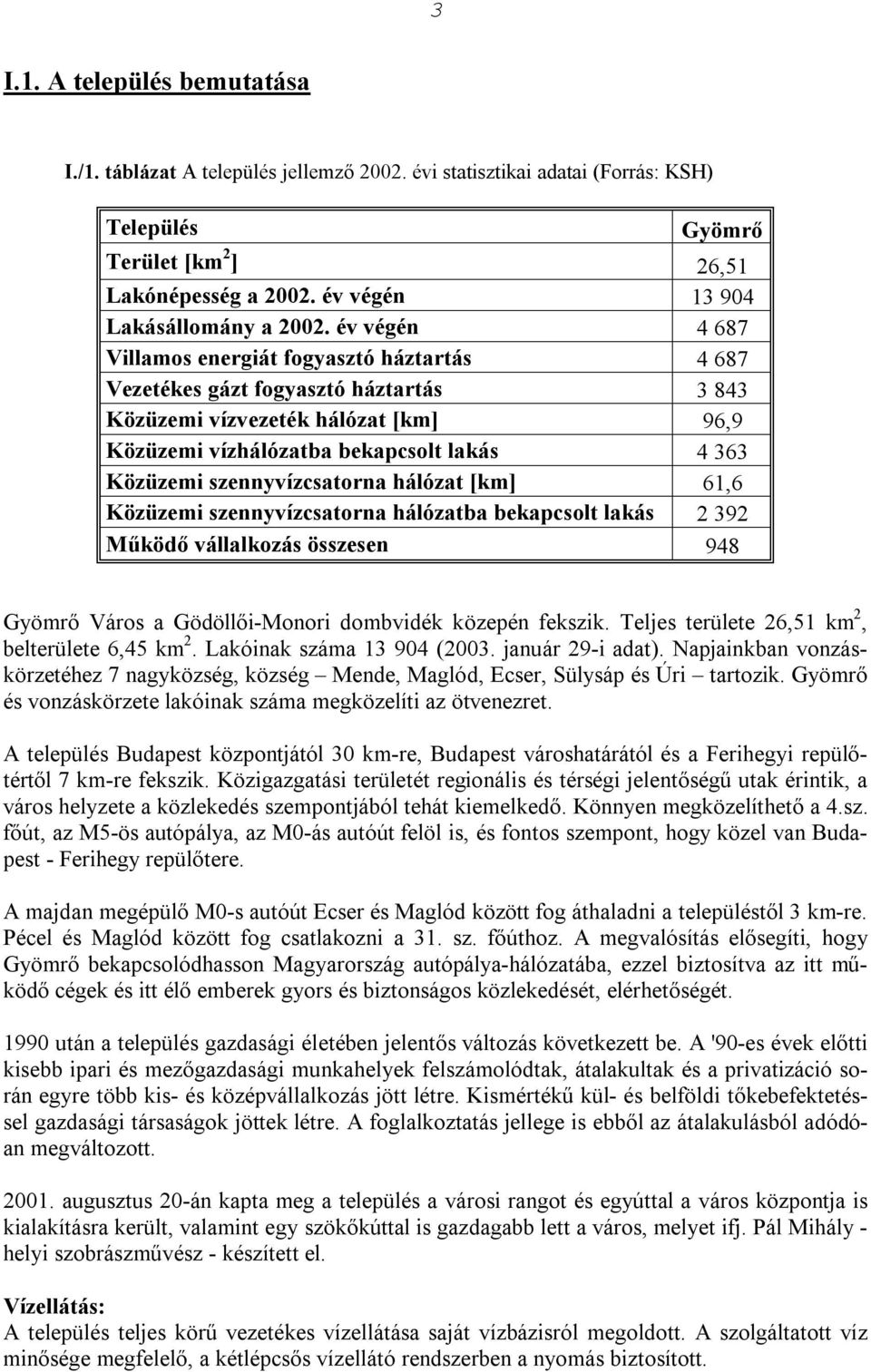 év végén 4 687 Villamos energiát fogyasztó háztartás 4 687 Vezetékes gázt fogyasztó háztartás 3 843 Közüzemi vízvezeték hálózat [km] 96,9 Közüzemi vízhálózatba bekapcsolt lakás 4 363 Közüzemi