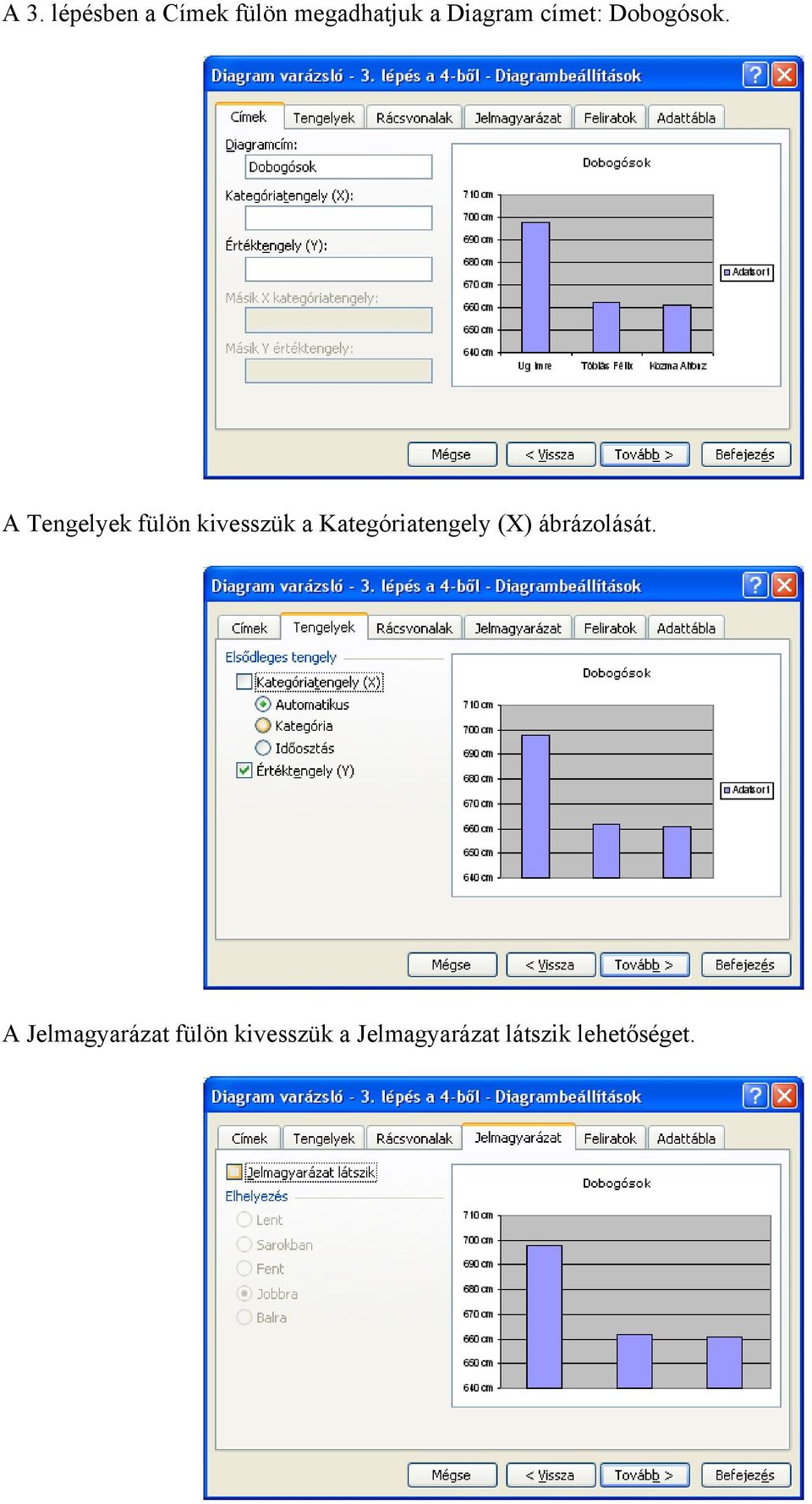 A Tengelyek fülön kivesszük a Kategóriatengely