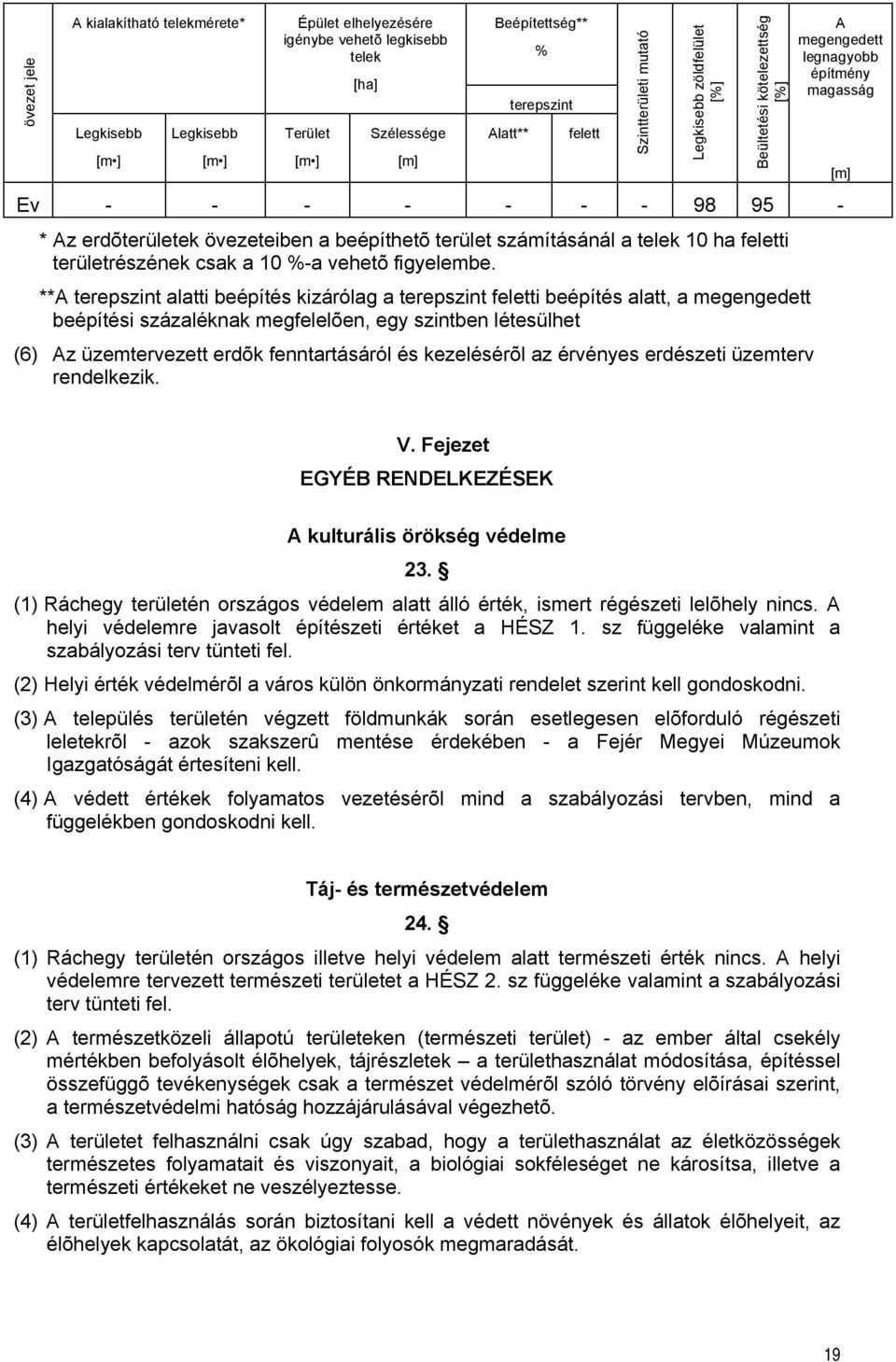 számításánál a telek 10 ha feletti területrészének csak a 10 %-a vehetõ figyelembe.