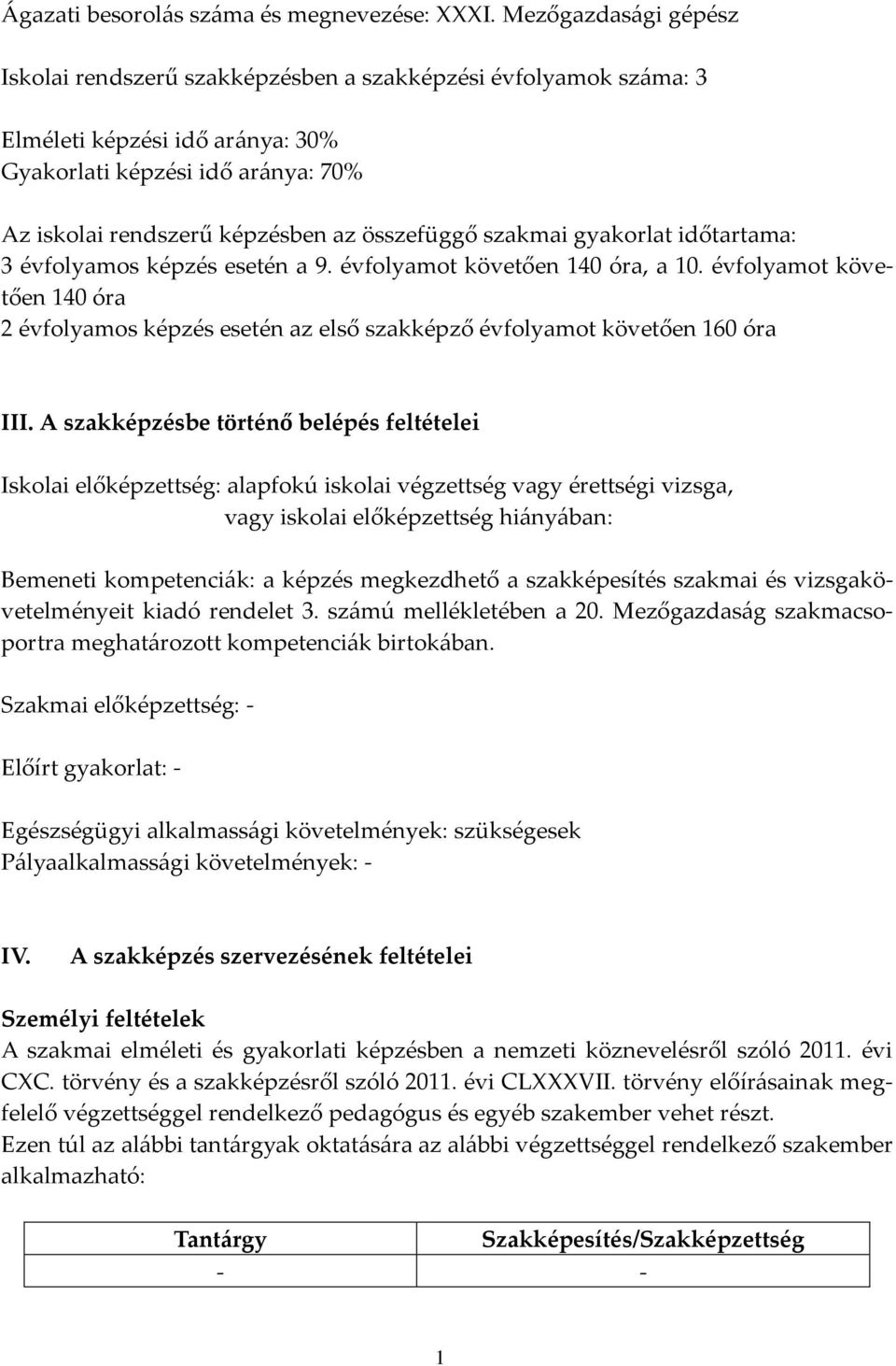 szakmai gyakorlat időtartama: 3 évfolyamos képzés esetén a 9. évfolyamot követően 140 óra, a 10.