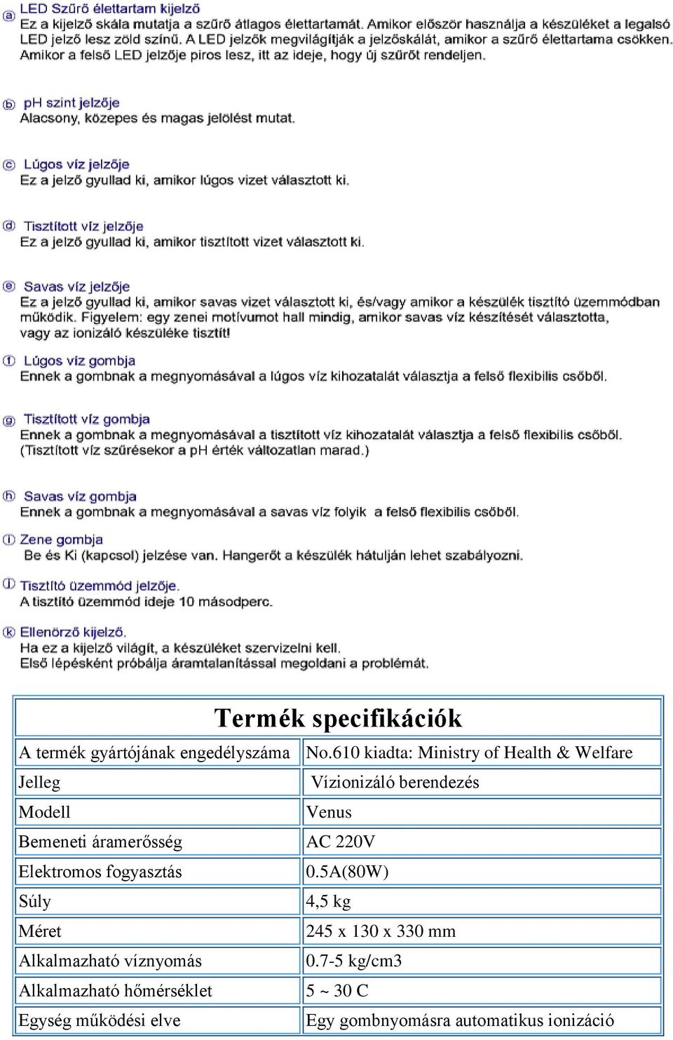 áramerősség AC 220V Elektromos fogyasztás 0.