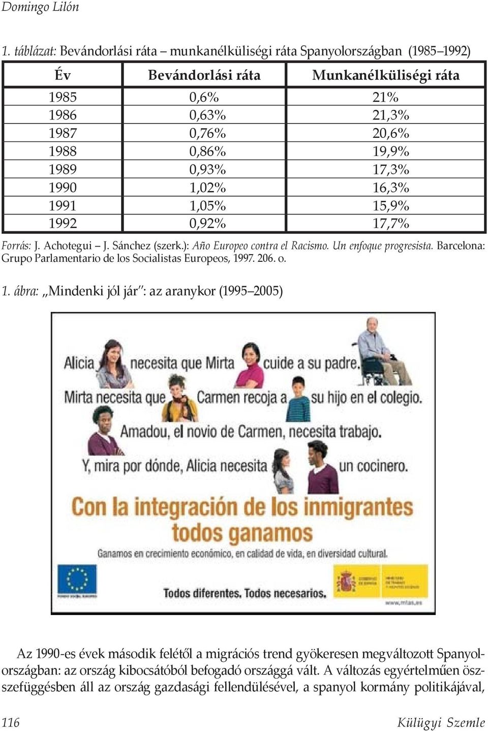 0,93% 17,3% 1990 1,02% 16,3% 1991 1,05% 15,9% 1992 0,92% 17,7% Forrás: J. Achotegui J. Sánchez (szerk.): Año Europeo contra el Racismo. Un enfoque progresista.