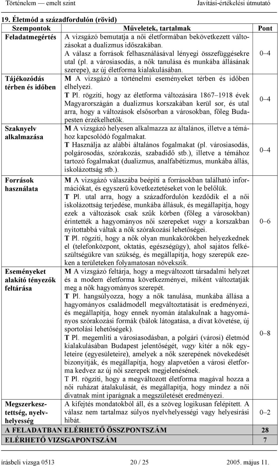 Tájékozódás térben és időben M A vizsgázó a történelmi eseményeket térben és időben elhelyezi. T Pl.