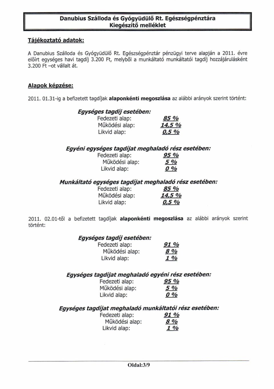 3l-ig a befizetett tagdijak alaponk6nti megoszl6sa az al6bbi ar5nyok szerint tiirt6nt: Egysdges tagdij esetdben : Mfik6d6si alap: 85 o/o 74.