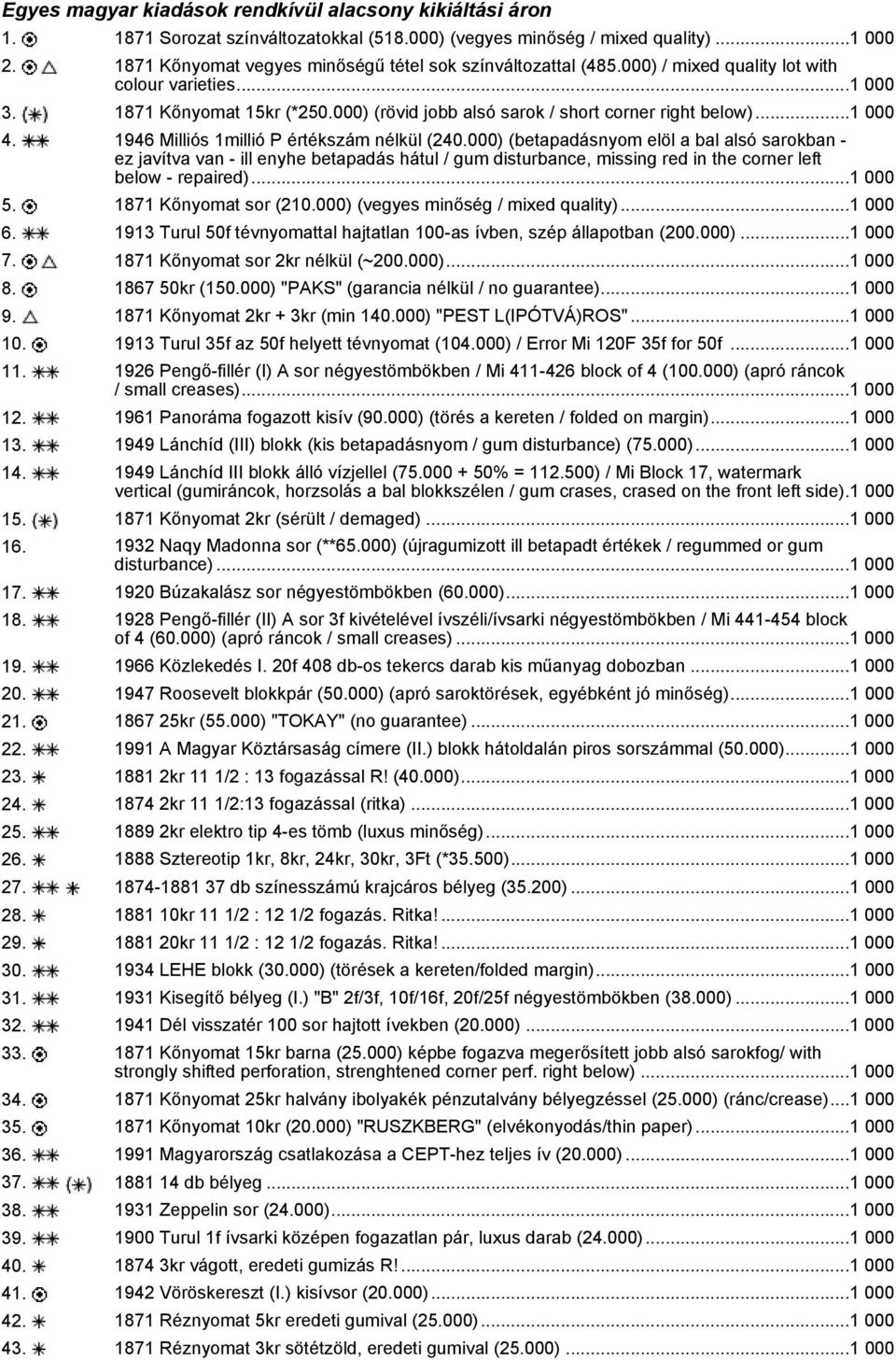 ..1 000 4. 1946 Milliós 1millió P értékszám nélkül (240.