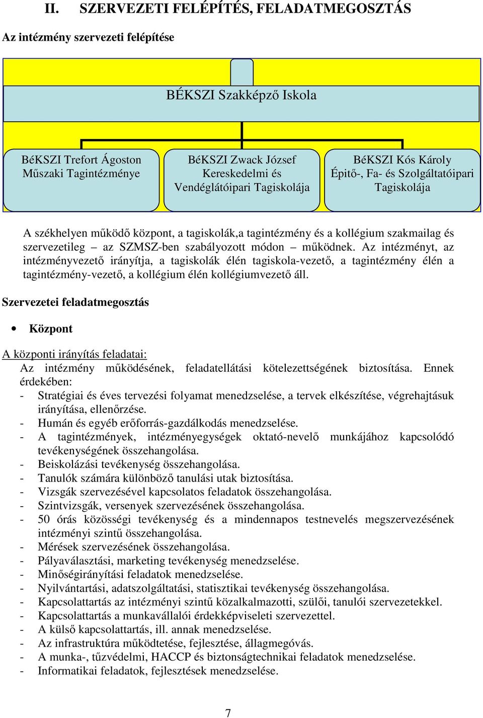 módon működnek. Az intézményt, az intézményvezető irányítja, a tagiskolák élén tagiskola-vezető, a tagintézmény élén a tagintézmény-vezető, a kollégium élén kollégiumvezető áll.