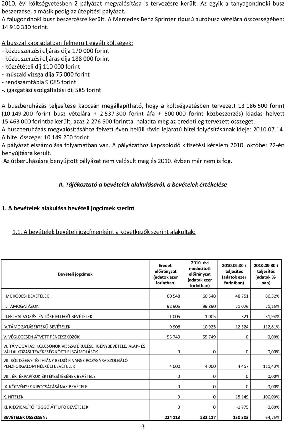 A busszal kapcsolatban felmerült egyéb költségek: - közbeszerzési eljárás díja 170 000 forint - közbeszerzési eljárás díja 188 000 forint - közzétételi díj 110 000 forint - műszaki vizsga díja 75 000