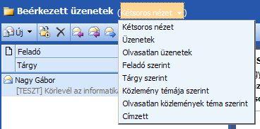 A kari levelezőrendszer használata böngésző segítségével 7 A levelekkel történő műveletvégzéshez szükséges parancsok két helyen találhatóak meg.