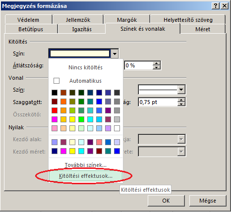 9 A Megjegyzés formázása párbeszédablakban válasszuk ki a Színek és