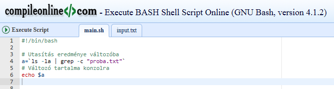 Online bash szkript értelmező https://www.