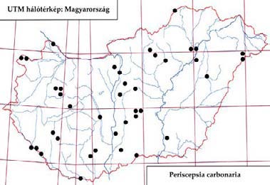 232 Tóth S.: Magyarország fürkészlégy faunája (Diptera: Tachinidae) 483. ábra: A Periscepsia carbonaria lelőhelyei 484.