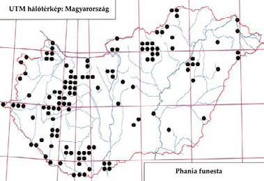 234 Tóth S.: Magyarország fürkészlégy faunája (Diptera: Tachinidae) 487. ábra: A Phania curvicauda fenológiája 488. ábra: A Phania funesta lelőhelyei 489.