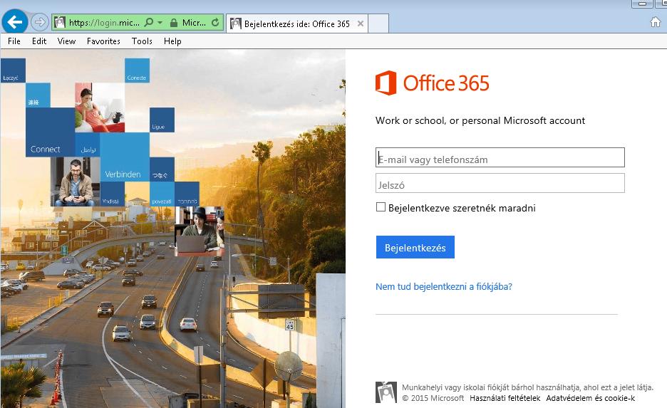 Első belépés az Office 365 rendszerbe Az Office 365 rendszerbe való első belépéshez szükséges hozzáférési adatokat a rendszergazdától emailben, telefonon, vagy papír alapon kapja meg.