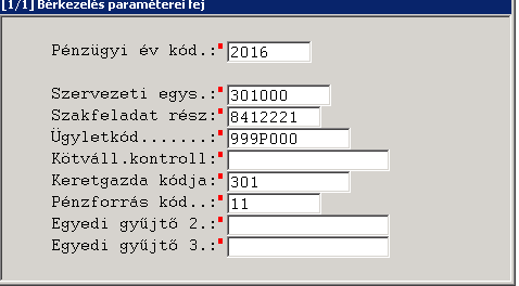 Bérkezelési paraméter fejadat egy évre vonatkozóan csak egy fejet lehet létrehozni főkönyvi dimenziók megadása technikai jellegű, utaláshoz