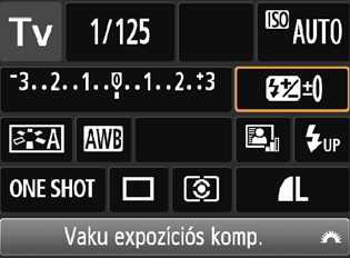 Q Felvételkészítési funkciók gyorsvezérlése Példa a gyorsvezérlés képernyőre Rekesz (106. oldal) Képstílus (91. oldal) AF-művelet (93. oldal) Fehéregyensúly (127. oldal) Záridő (104.