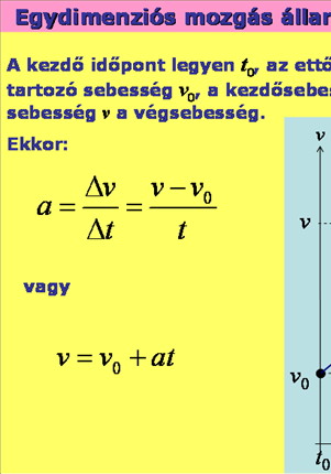 Az anyagi pont kinematikája Ekkor a sebesség idő grafikon egy egyenes.