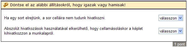 ZH mintafeladatok Igaz-hamis