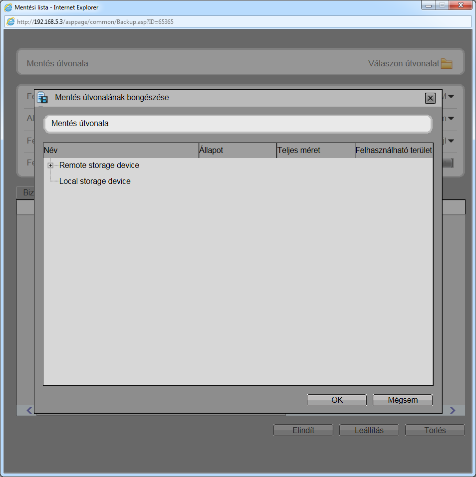 Közvetlen és web alapú hozzáférés Tárolók beállítása A tárolók beállítása menüt a ikonra kattintva lehet előhozni.