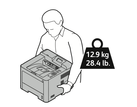 Karbantartás 4. Az ábrán bemutatott módon emelje meg és vigye a nyomtatót.