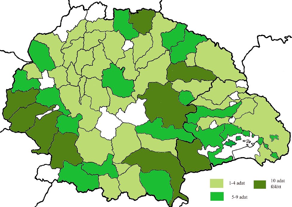 3.9. A névtípus névföldrajza A névtípus névföldrajzi képe a 7. térképen látható, amelyen két tömbösödési terület rajzolódik ki határozottan.