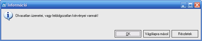 2. A kliens programban kérvények kezelése A kérvénykezelés modul használatával az ügyintéző a kliensbe való belépéskor előugró információs ablakban automatikus értesítést kap, amikor feldolgozatlan