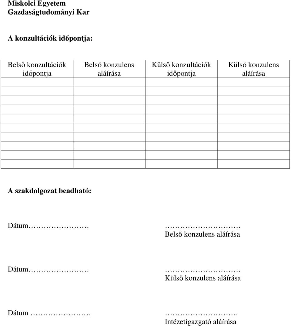 idıpontja Külsı konzulens aláírása A szakdolgozat beadható: Dátum Belsı