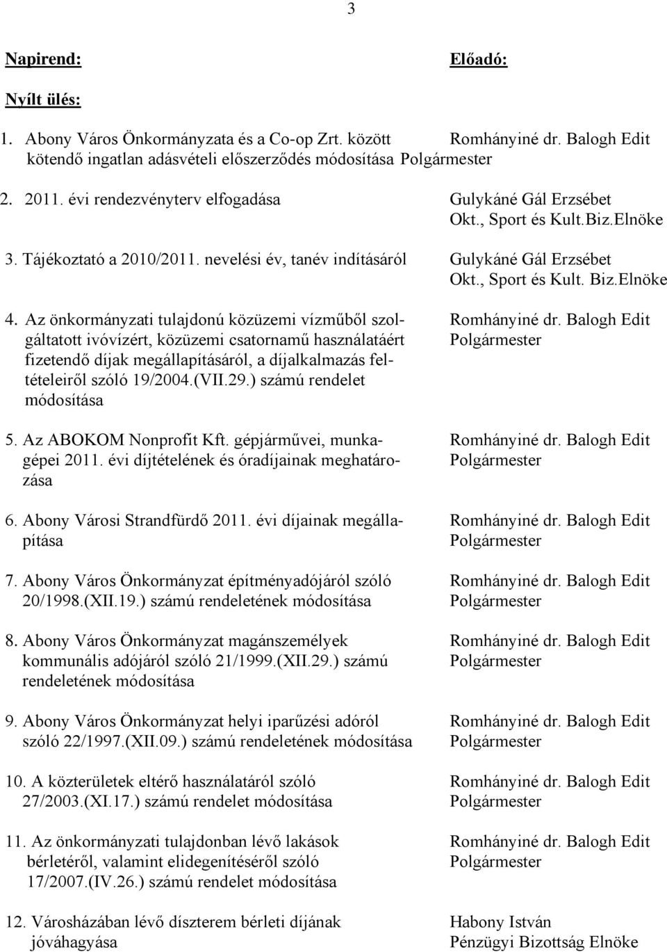 Az önkormányzati tulajdonú közüzemi vízműből szol- Romhányiné dr.