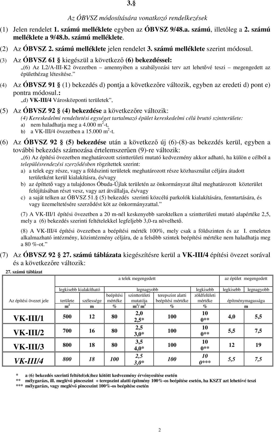 (3) Az ÓBVSZ 61 kiegészül a következő (6) bekezdéssel: (6) Az L2/A-III-K2 övezetben amennyiben a szabályozási terv azt lehetővé teszi megengedett az épülethézag létesítése.