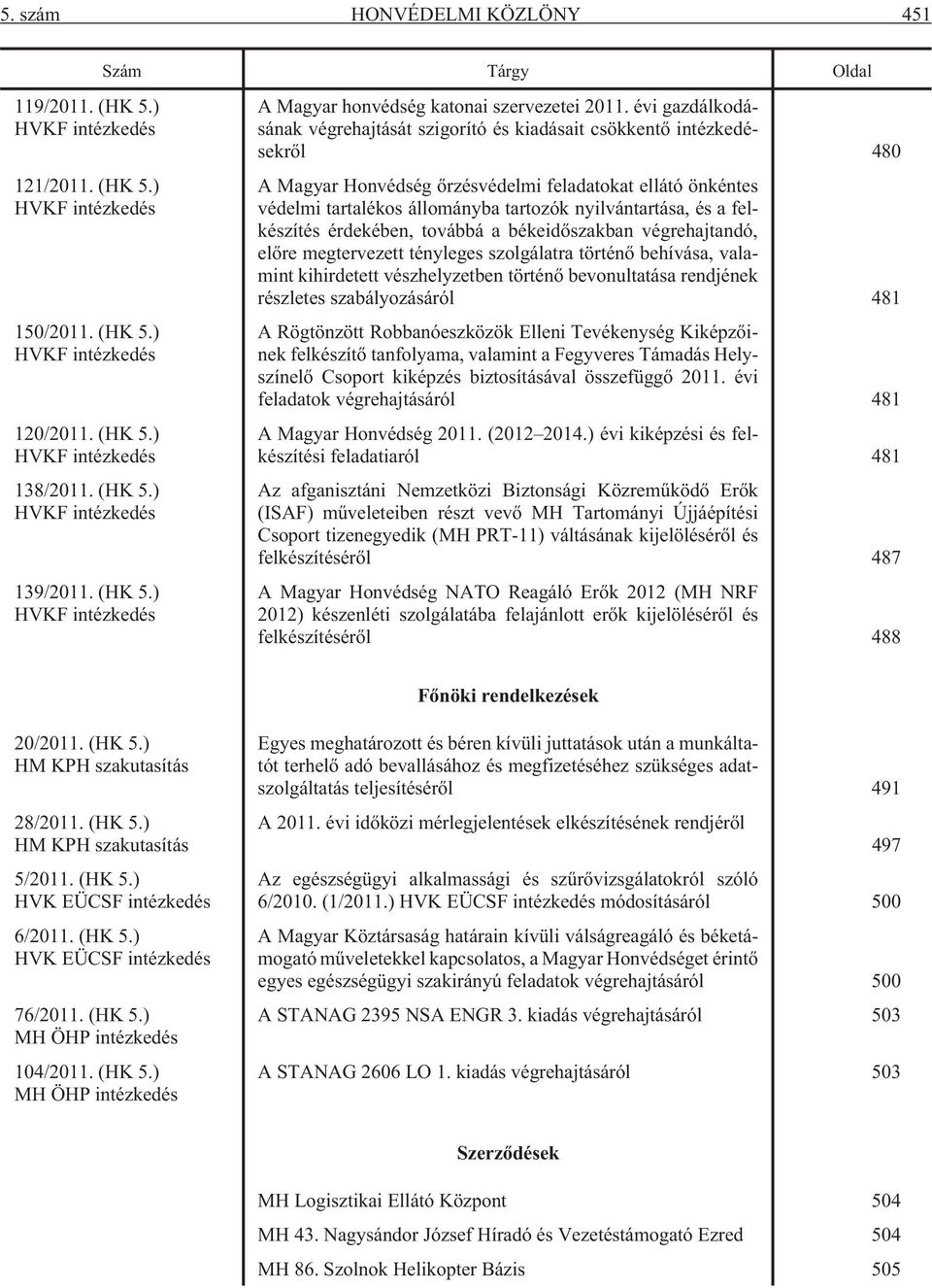 évi gazdálkodásának végrehajtását szigorító és kiadásait csökkentõ intézkedésekrõl 480 A Magyar Honvédség õrzésvédelmi feladatokat ellátó önkéntes védelmi tartalékos állományba tartozók