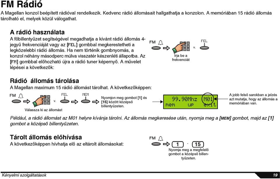 Ha nem történik gombnyomás, a konzol néhány másodperc múlva visszatér készenléti állapotba. Az [FM] gombbal előhozható újra a rádió tuner képernyő.