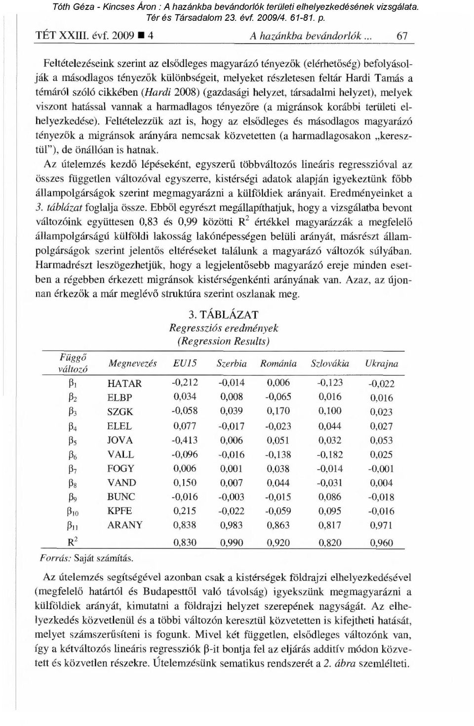 (Hardi 2008) (gazdasági helyzet, társadalmi helyzet), melyek viszont hatással vannak a harmadlagos tényez őre (a migránsok korábbi területi elhelyezkedése).