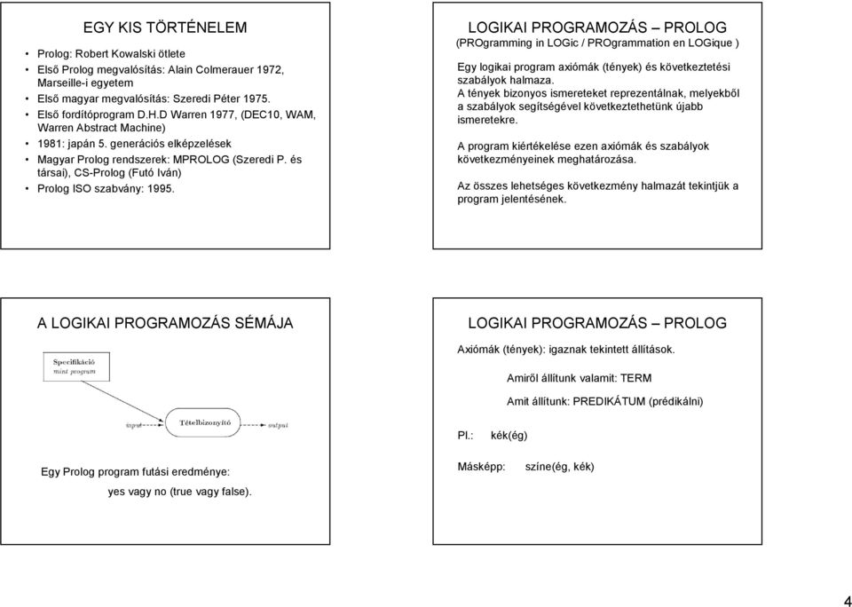 (PROgramming in LOGic / PROgrammation en LOGique ) Egy logikai program axiómák (tények) és következtetési szabályok halmaza.